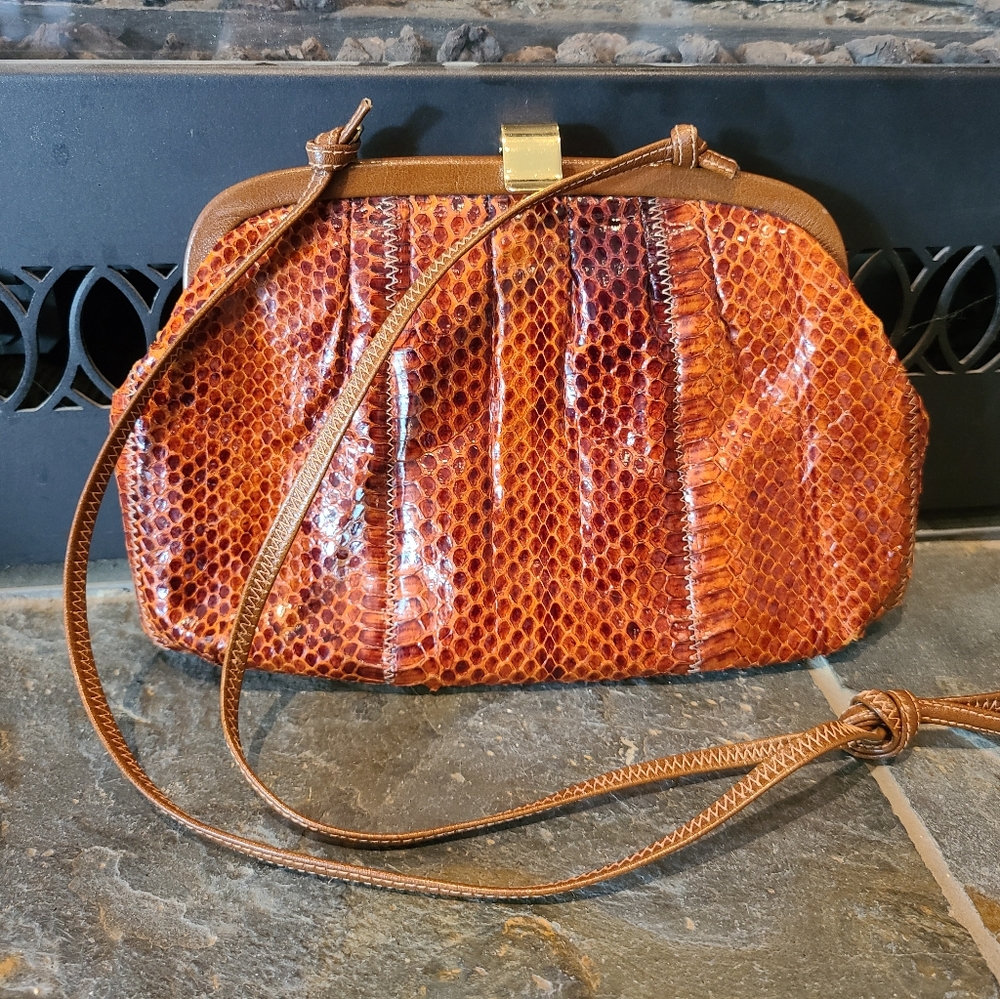 Palizzio of Italy Vintage Calfskin Clutch Style Purse with Shoulder Strap Brown